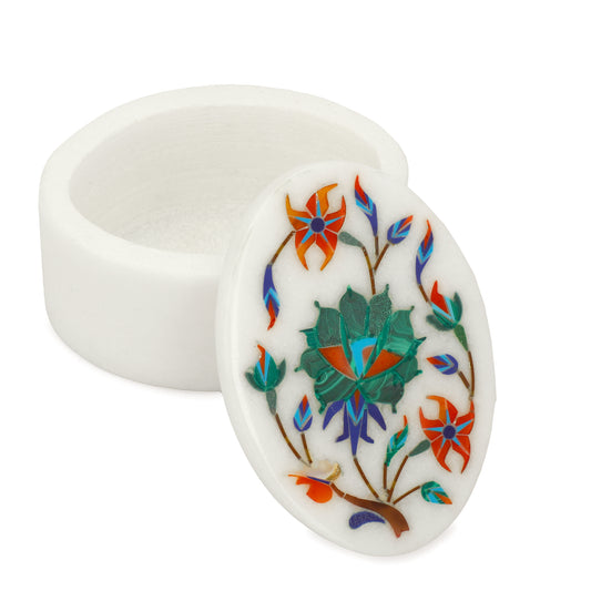 Marble Oval Box -Rose Design