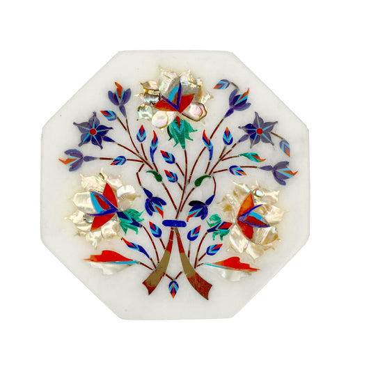 Marble Octagon Box Filigree Work - Rose Design