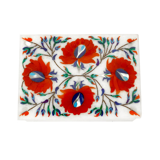 Marble Rectangular Box - Rose Design