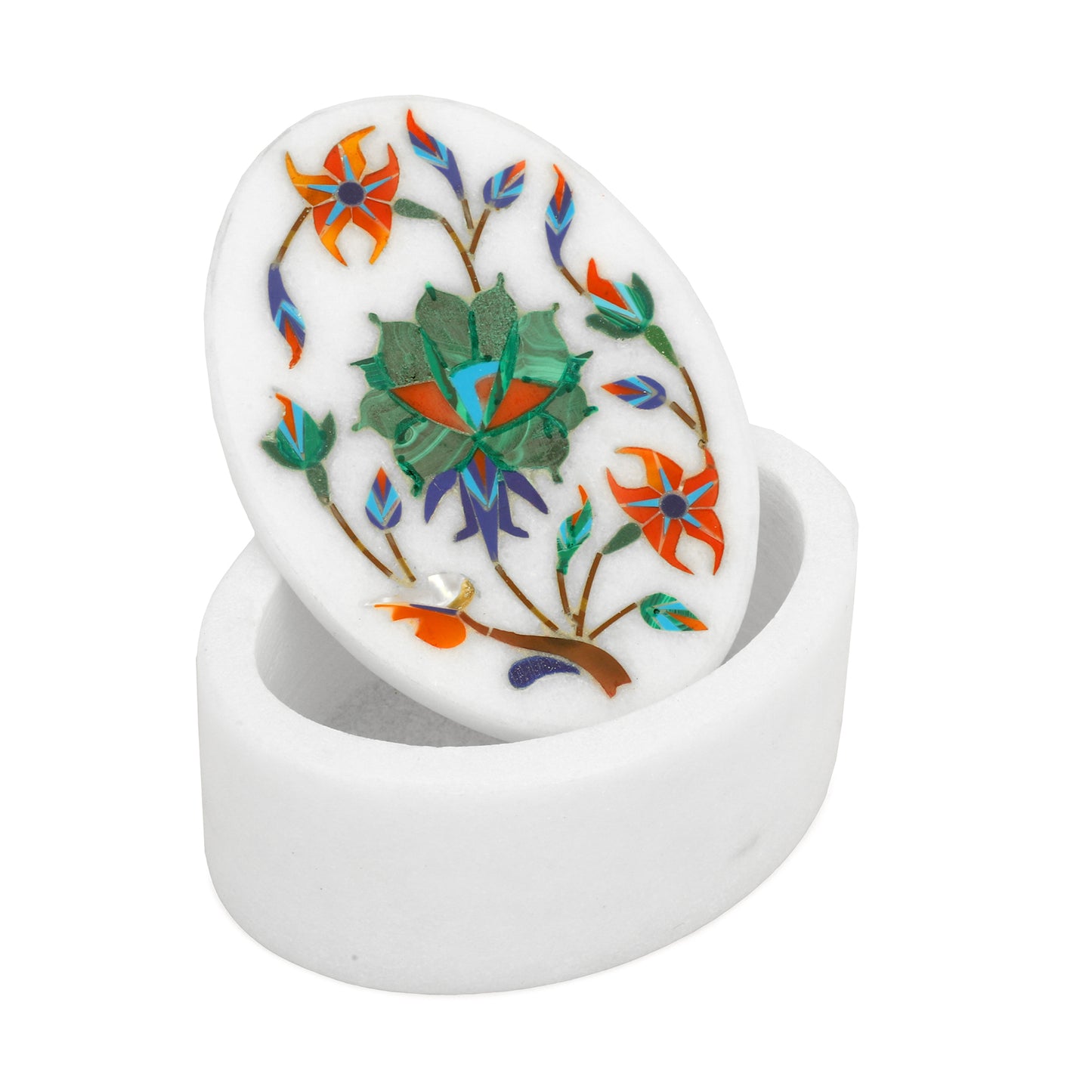 Marble Oval Box -Rose Design