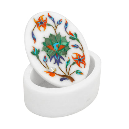 Marble Oval Box -Rose Design