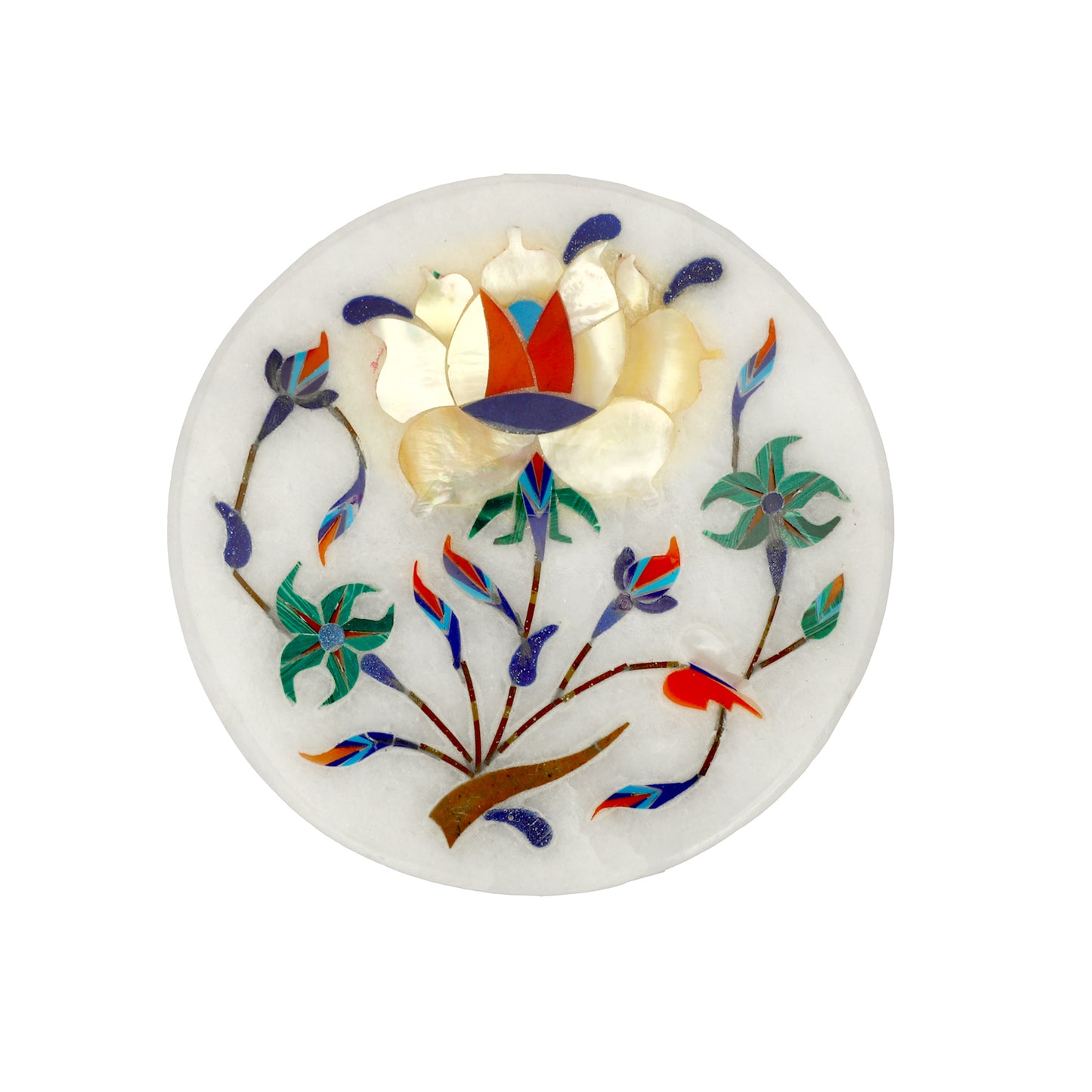 Marble Round Box Filigree Work - Rose Design