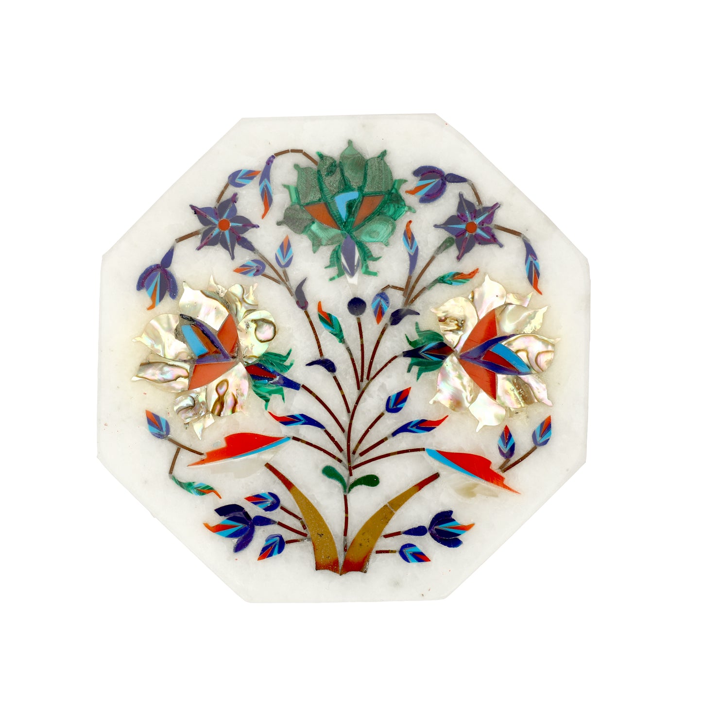 Marble Octagon Box Filigree Work - Rose Design