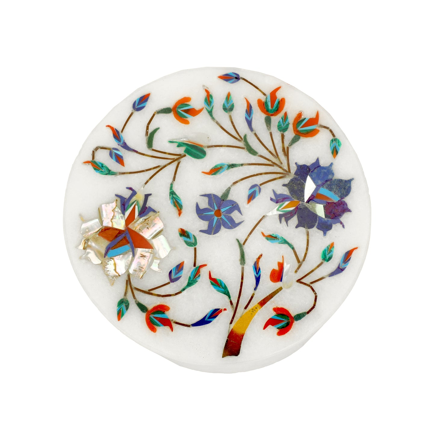 Marble Round Box Two Flower - Rose Design