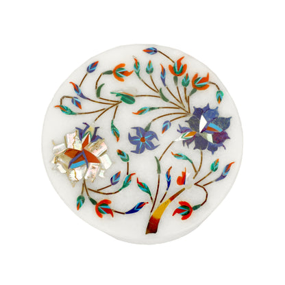 Marble Round Box Two Flower - Rose Design