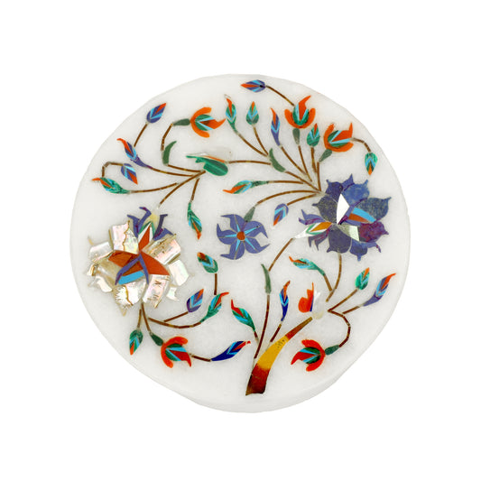 Marble Round Box Two Flower - Rose Design