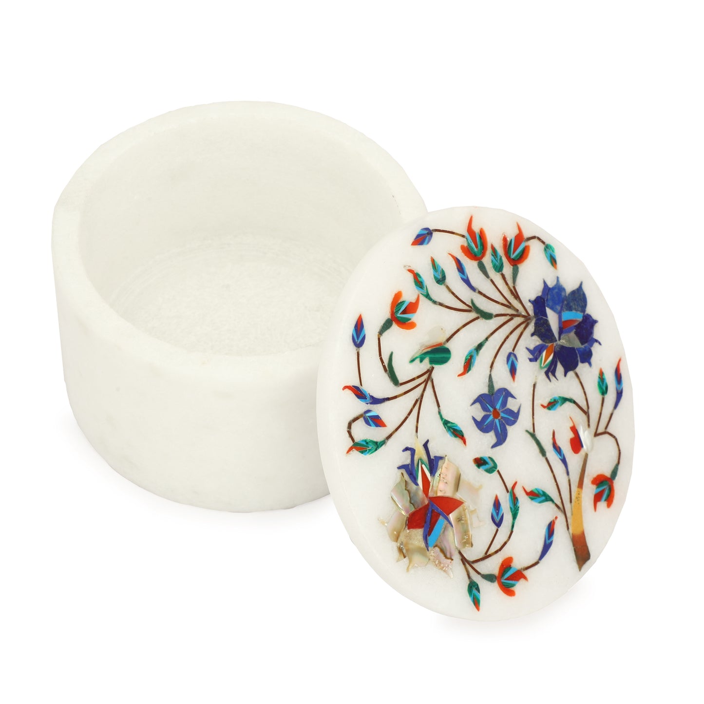 Marble Round Box Two Flower - Rose Design