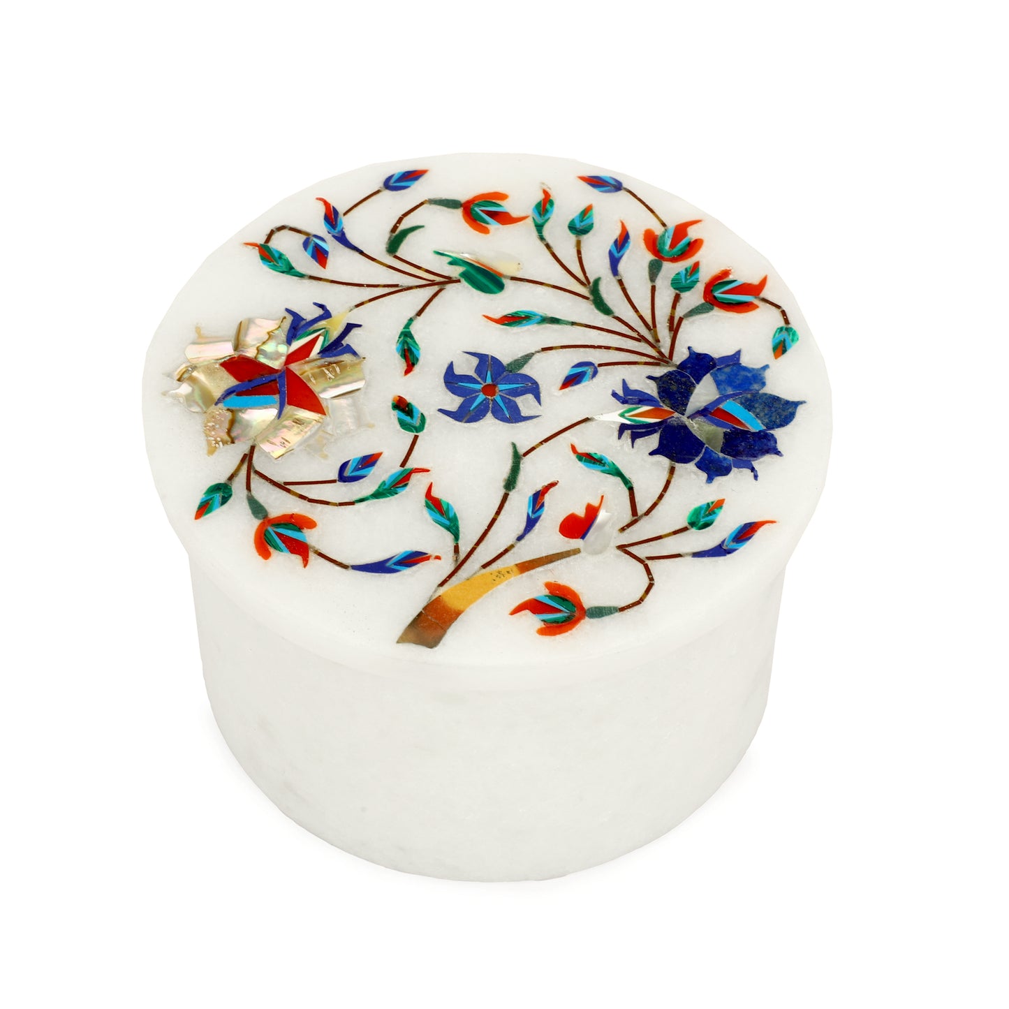 Marble Round Box Two Flower - Rose Design