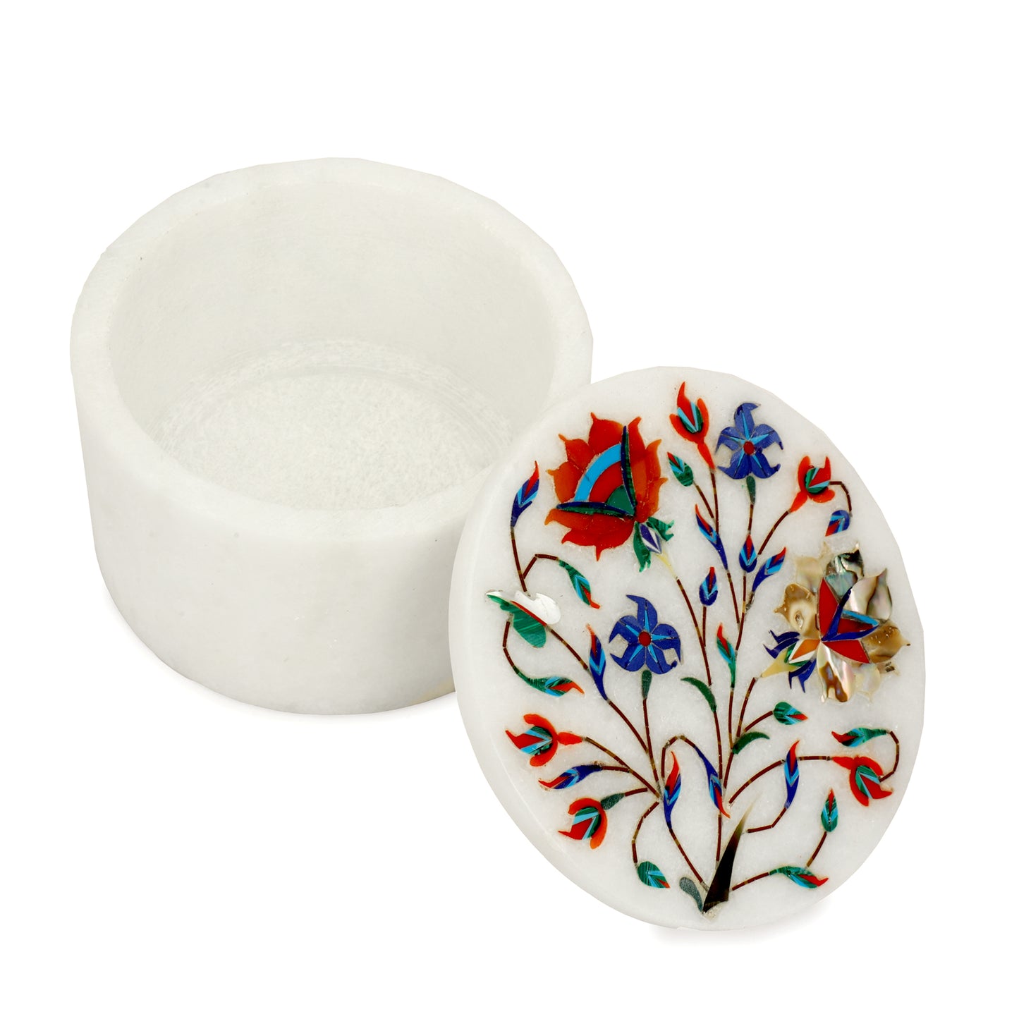 Marble Round Box Two Flower - Rose Design
