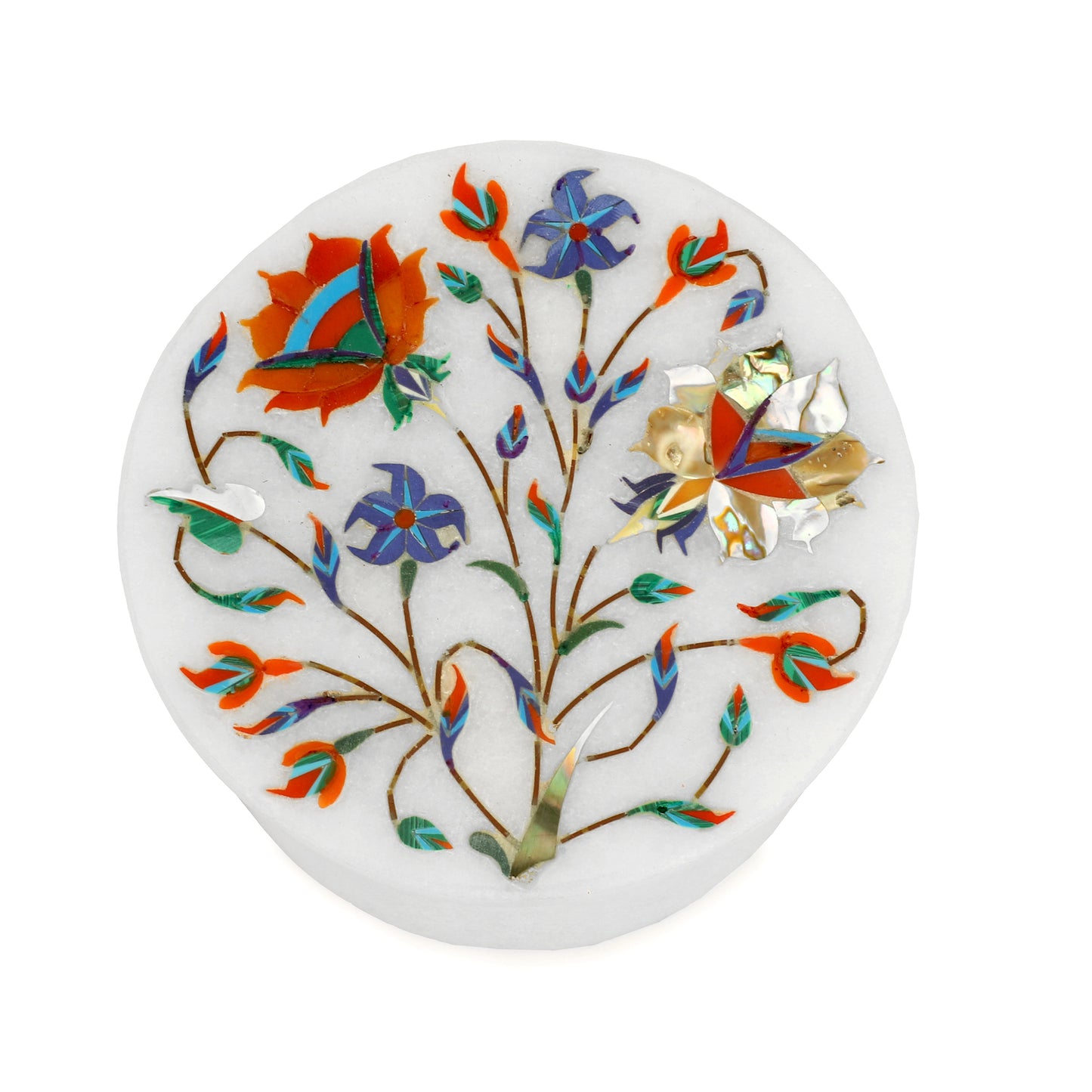 Marble Round Box Two Flower - Rose Design