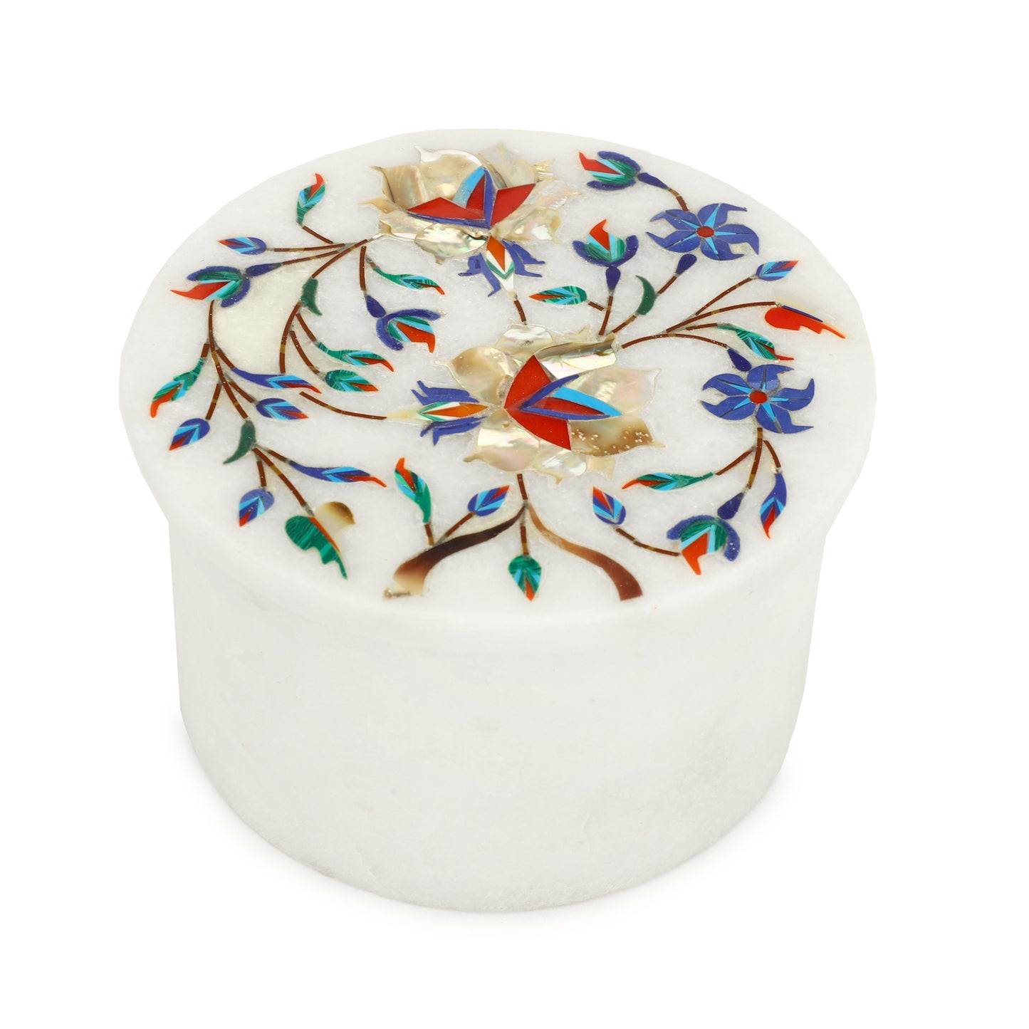 Marble Round Box Two Flower - Rose Design