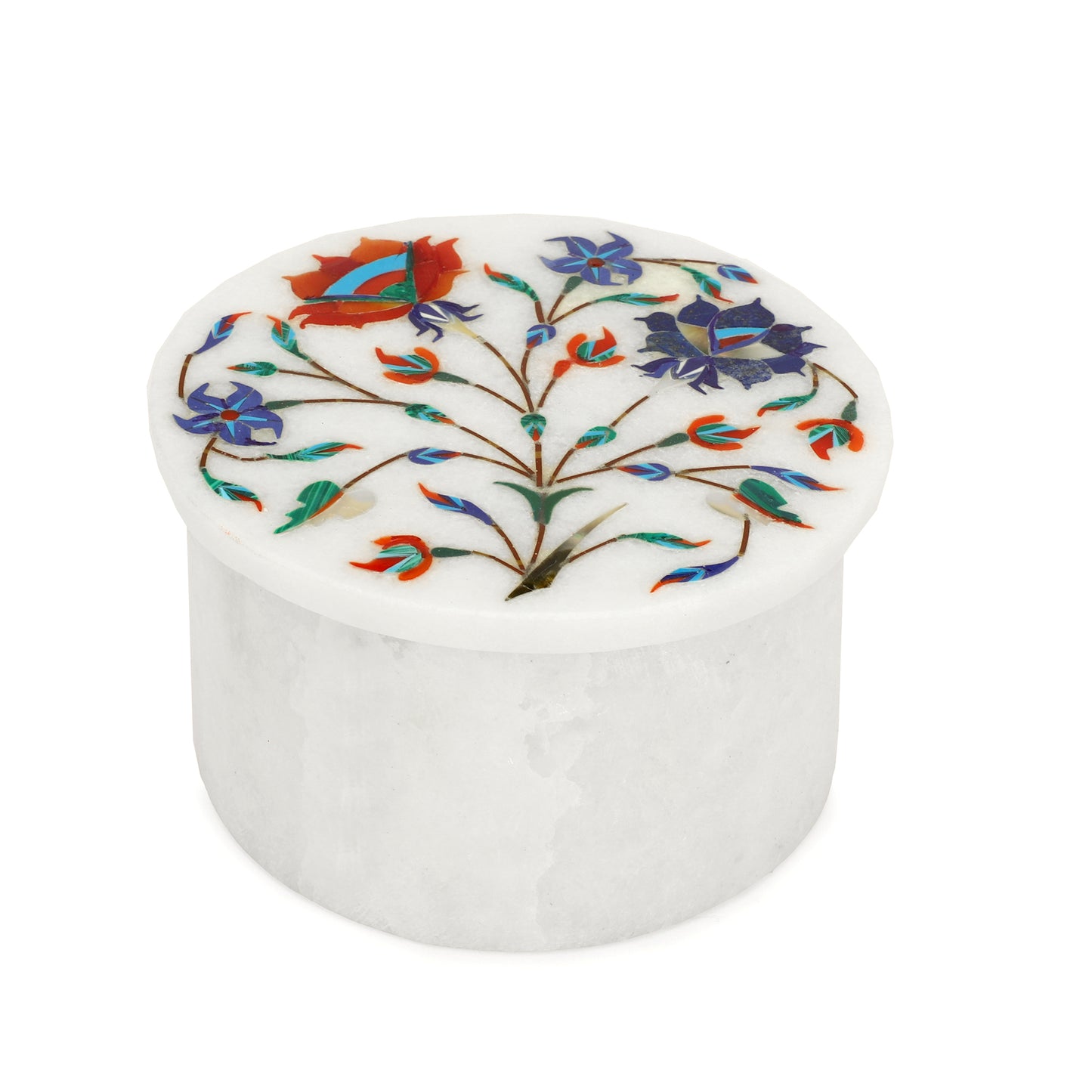 Marble Round Box Two Flower - Rose Design