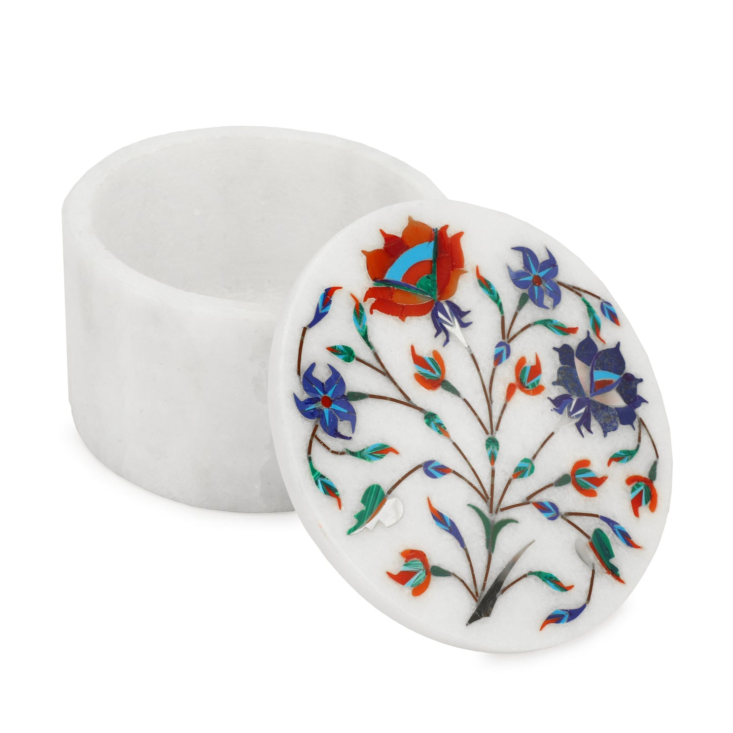 Marble Round Box Two Flower - Rose Design
