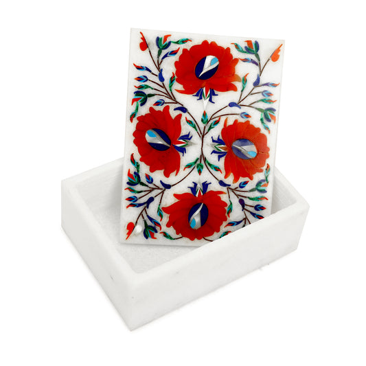 Marble Rectangular Box - Rose Design